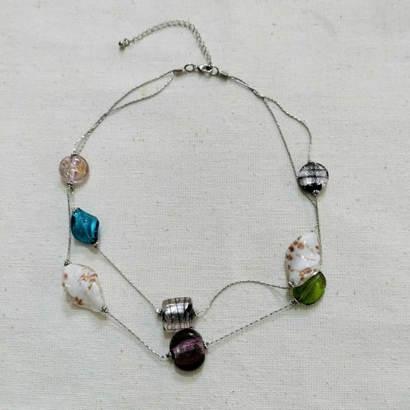 4/$20 Dichroic glass twisted bead double strand necklace - Picture 1 of 4